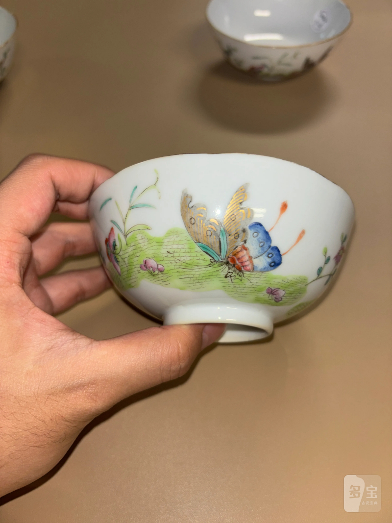 清光绪 粉彩蝶恋花纹碗一组四件 - 图11
